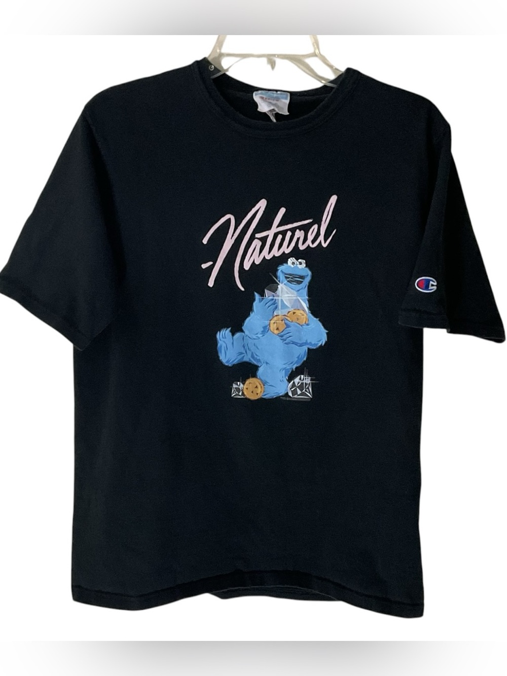 Champion Cookie Monster “Naturel” Graphic T-Shirt Black Men’s M Sesame Street - Picture 2 of 6